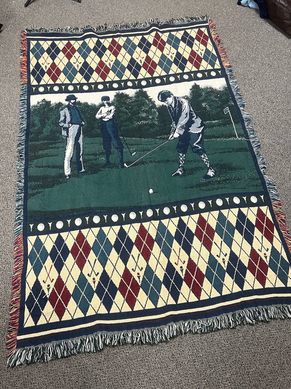 Vintage 90s Golf Tapestry Rug